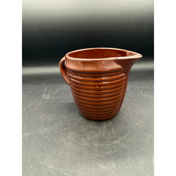 Vintage Western Stoneware Ribbed Brown Pottery Pitcher - Made in USA - Picture 8 of 10